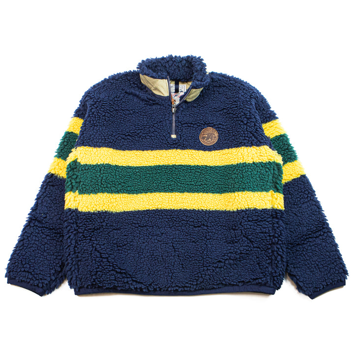 Striped Cotton-Trimmed Fleece Half-Zip Sweater (Navy)