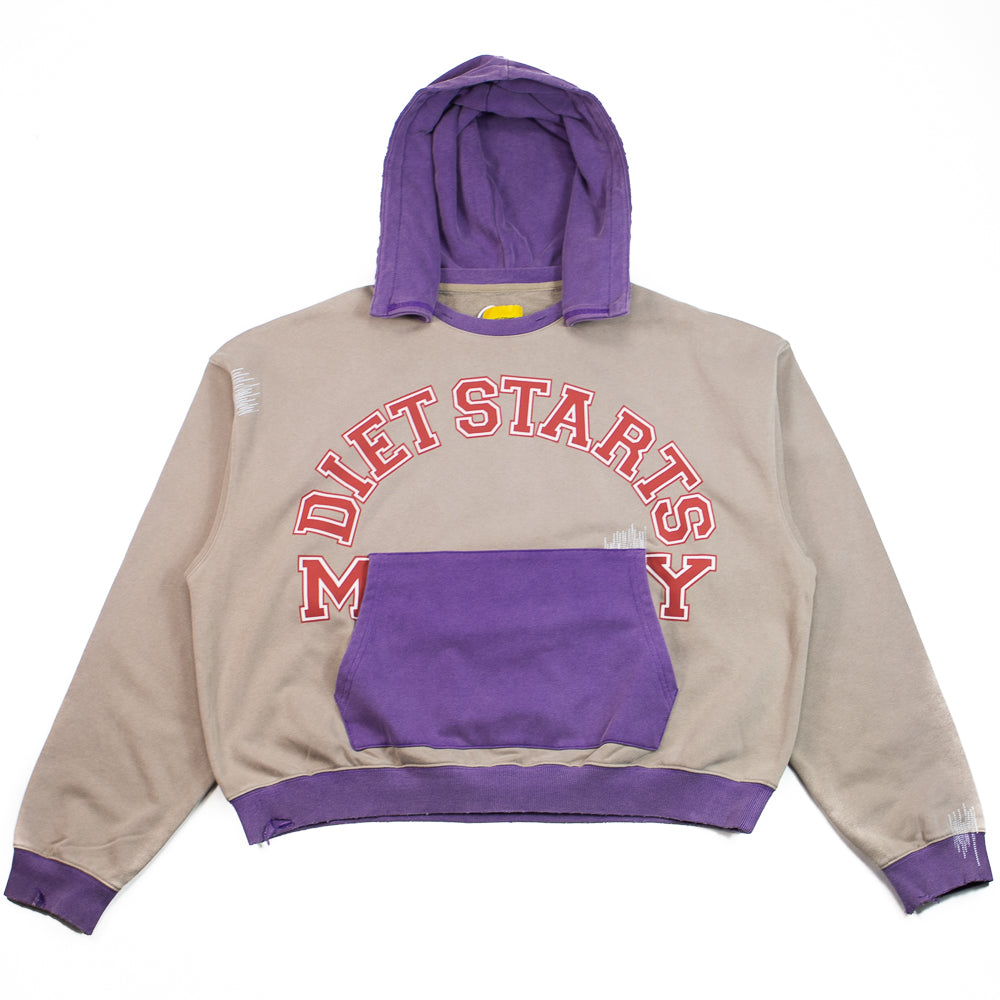 Collegiate Overlap Hoodie (Tan/Purple)