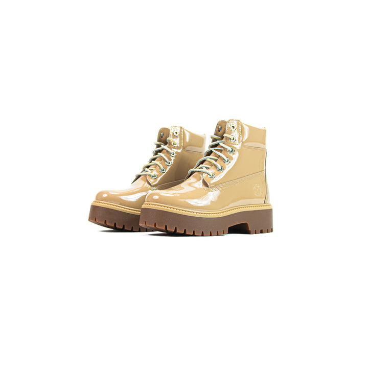 Wmns Stone Street 6-Inch Platform Boot (Md Beige Patent Leather)